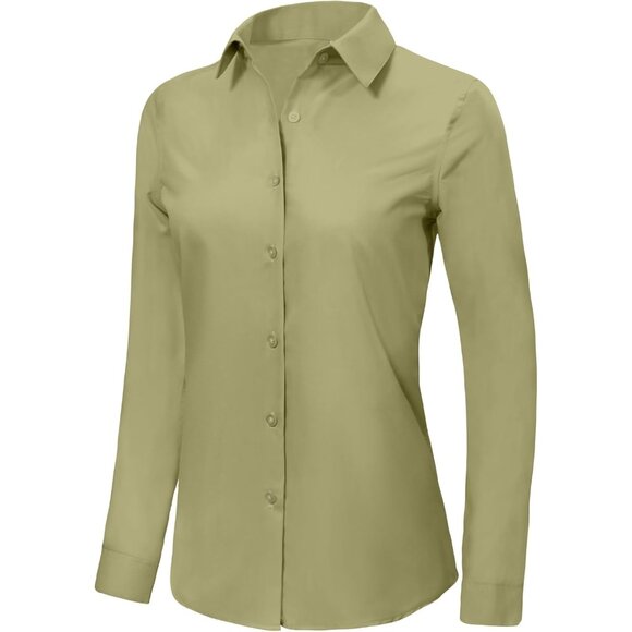 💫 Ruisin Wrinkle Free Button Down Shirts Women Green Long Sleeve Work Dress Top - Picture 2 of 4